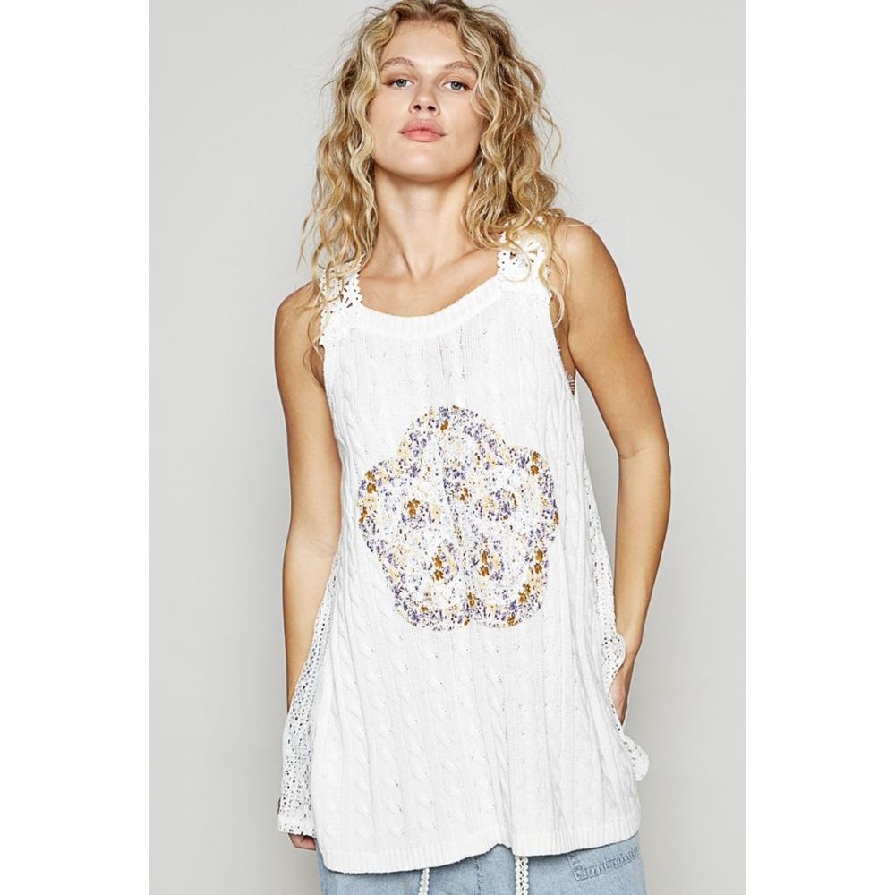 POL Off White Floral Sleeveless Knit Top - Picture 6 of 7